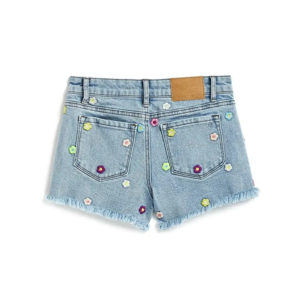 Tractr Girls Floral Embroidered Denim Short