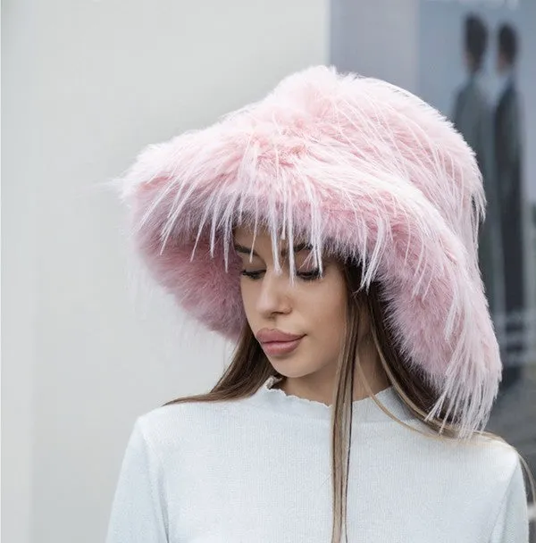Trendy Fox Fluffy Fur Oversized Bucket Hat