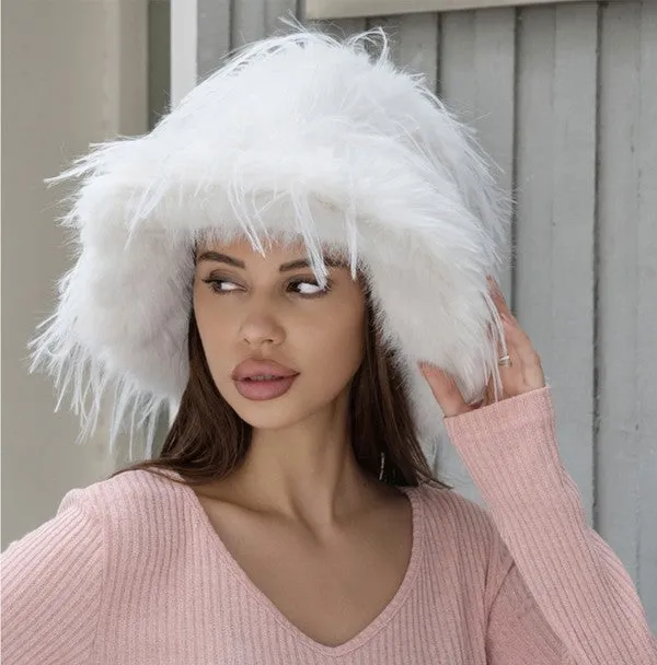 Trendy Fox Fluffy Fur Oversized Bucket Hat