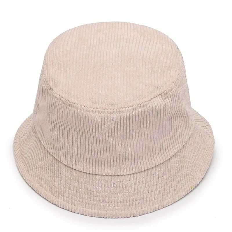 Unisex Smiley Embroidery Bucket Hat | Cotton Corduroy | Hip Hop Style | Sun Cap