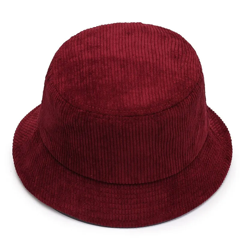Unisex Smiley Embroidery Bucket Hat | Cotton Corduroy | Hip Hop Style | Sun Cap