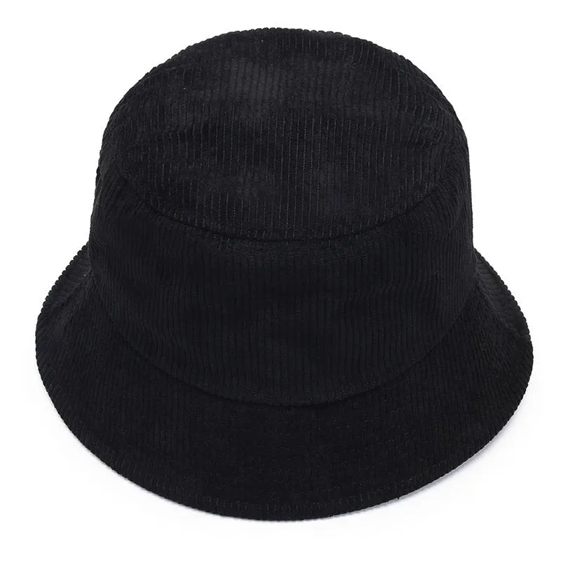 Unisex Smiley Embroidery Bucket Hat | Cotton Corduroy | Hip Hop Style | Sun Cap