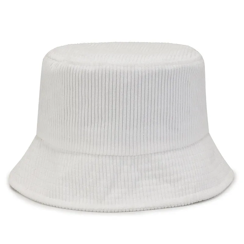 Unisex Smiley Embroidery Bucket Hat | Cotton Corduroy | Hip Hop Style | Sun Cap