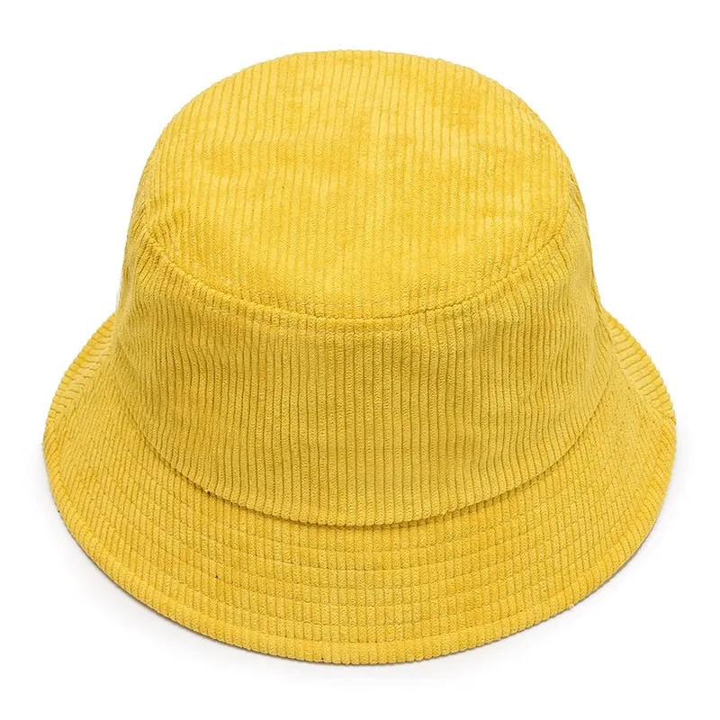 Unisex Smiley Embroidery Bucket Hat | Cotton Corduroy | Hip Hop Style | Sun Cap