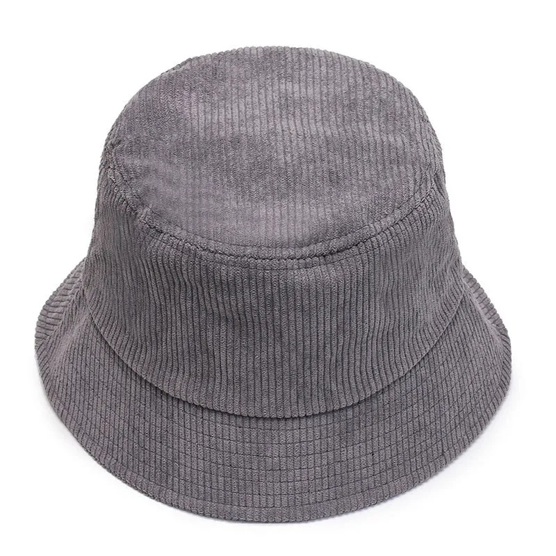 Unisex Smiley Embroidery Bucket Hat | Cotton Corduroy | Hip Hop Style | Sun Cap