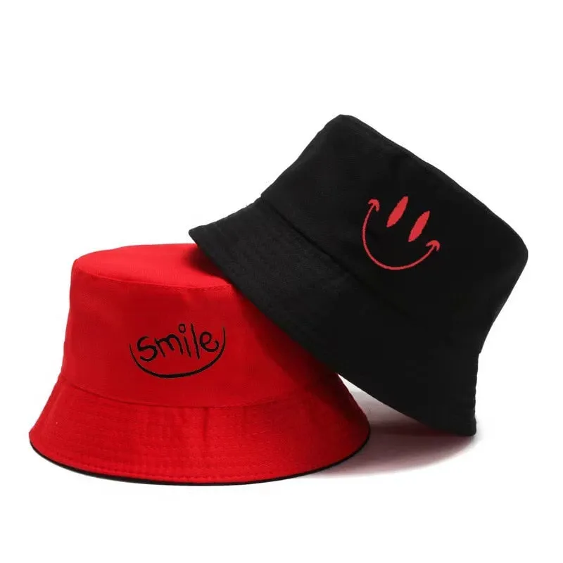 Unisex Smiley Embroidery Bucket Hat | Cotton Corduroy | Hip Hop Style | Sun Cap