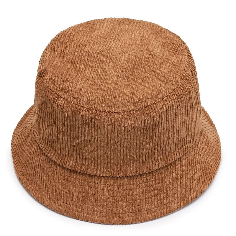 Unisex Smiley Embroidery Bucket Hat | Cotton Corduroy | Hip Hop Style | Sun Cap