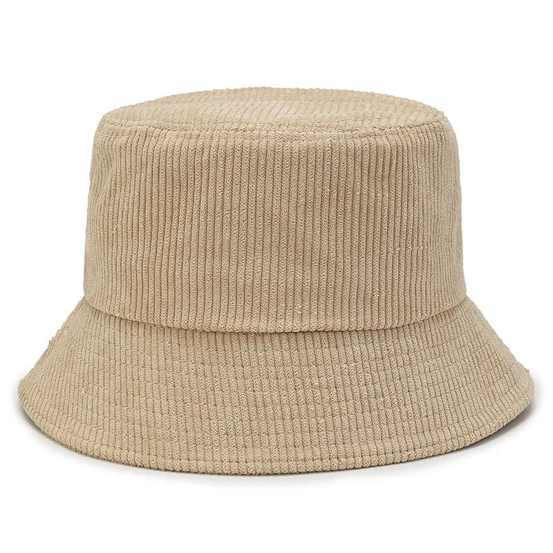 Unisex Smiley Embroidery Bucket Hat | Cotton Corduroy | Hip Hop Style | Sun Cap