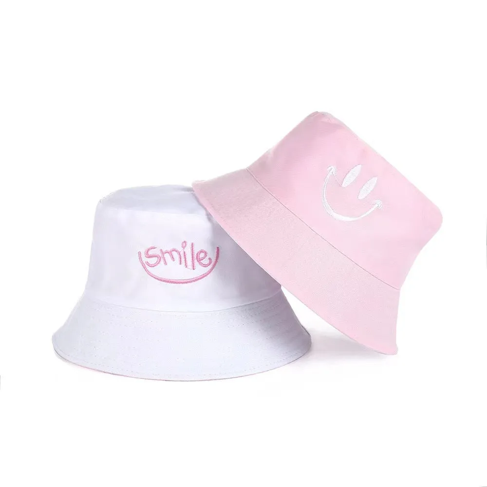 Unisex Smiley Embroidery Bucket Hat | Cotton Corduroy | Hip Hop Style | Sun Cap