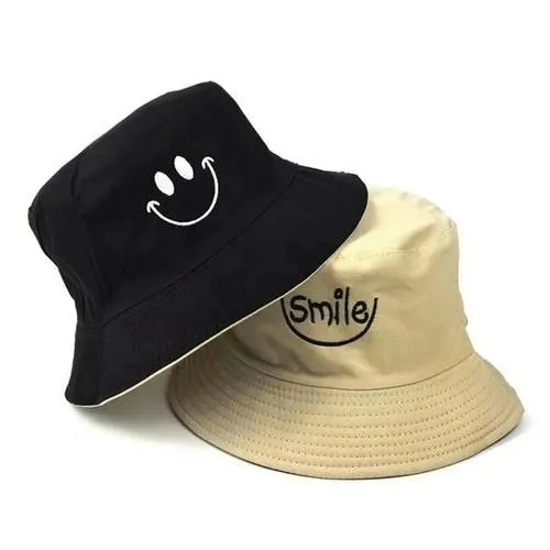 Unisex Smiley Embroidery Bucket Hat | Cotton Corduroy | Hip Hop Style | Sun Cap
