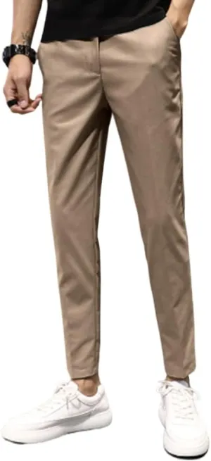 utcoco Men's Cropped Suit Pants Slim-Fit Ankle Length Dress Pants
