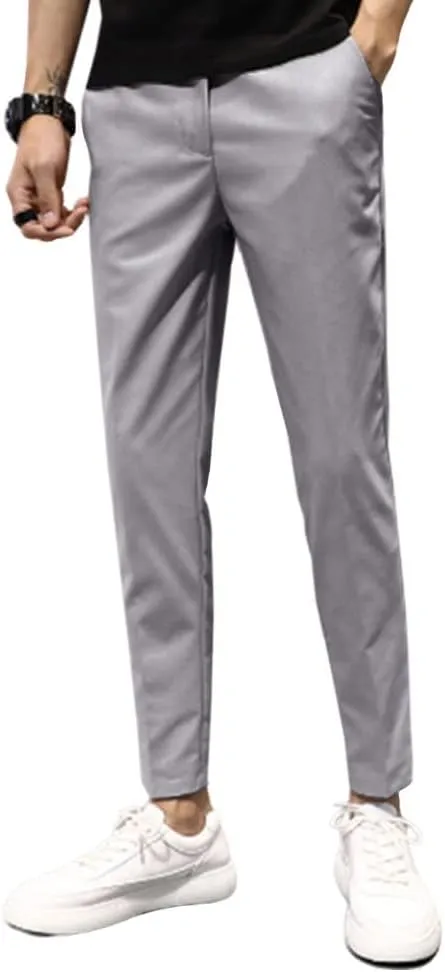 utcoco Men's Cropped Suit Pants Slim-Fit Ankle Length Dress Pants