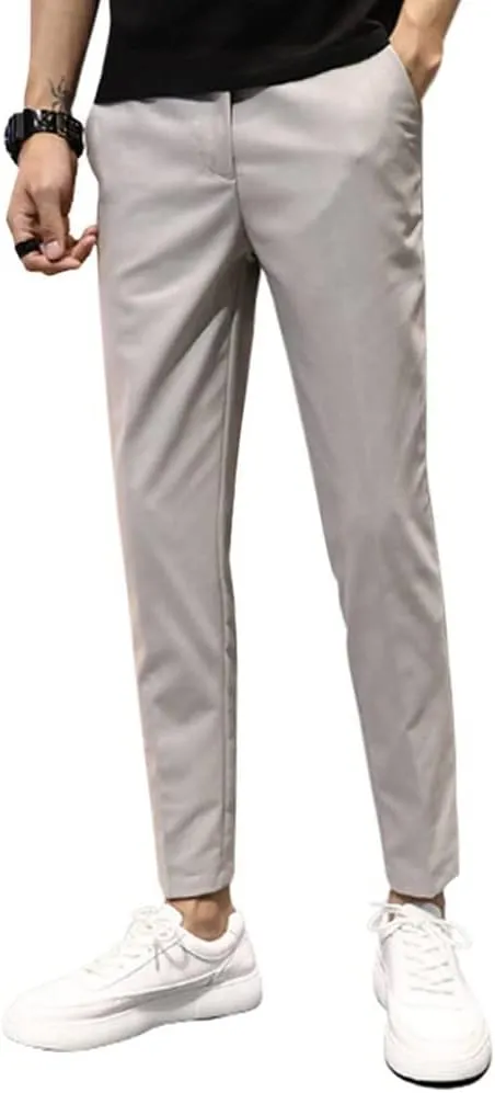 utcoco Men's Cropped Suit Pants Slim-Fit Ankle Length Dress Pants