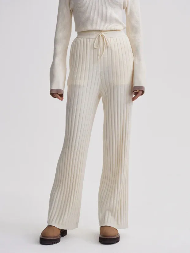 Varley Simeon Wide Rib Knit Trouser - Egret