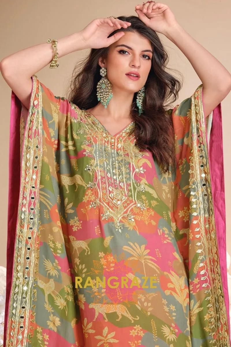 Vibrant Floral Printed Kaftan Suit Set