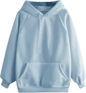 Vickyleb Womens Hoodie Solid Basic Fleece Drawstring Loose Fit Sweatshirt Long Sleeve Pullover with Kangaroo Pocket