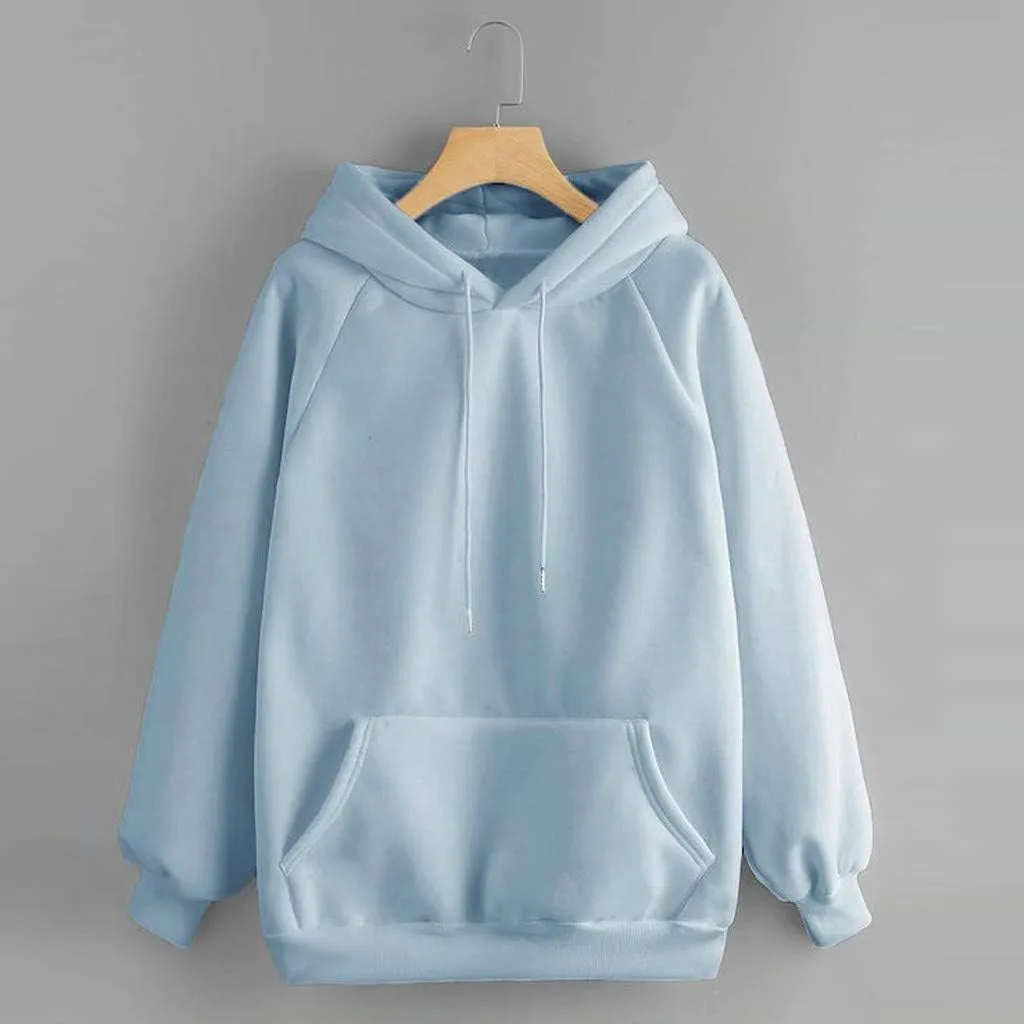 Vickyleb Womens Hoodie Solid Basic Fleece Drawstring Loose Fit Sweatshirt Long Sleeve Pullover with Kangaroo Pocket