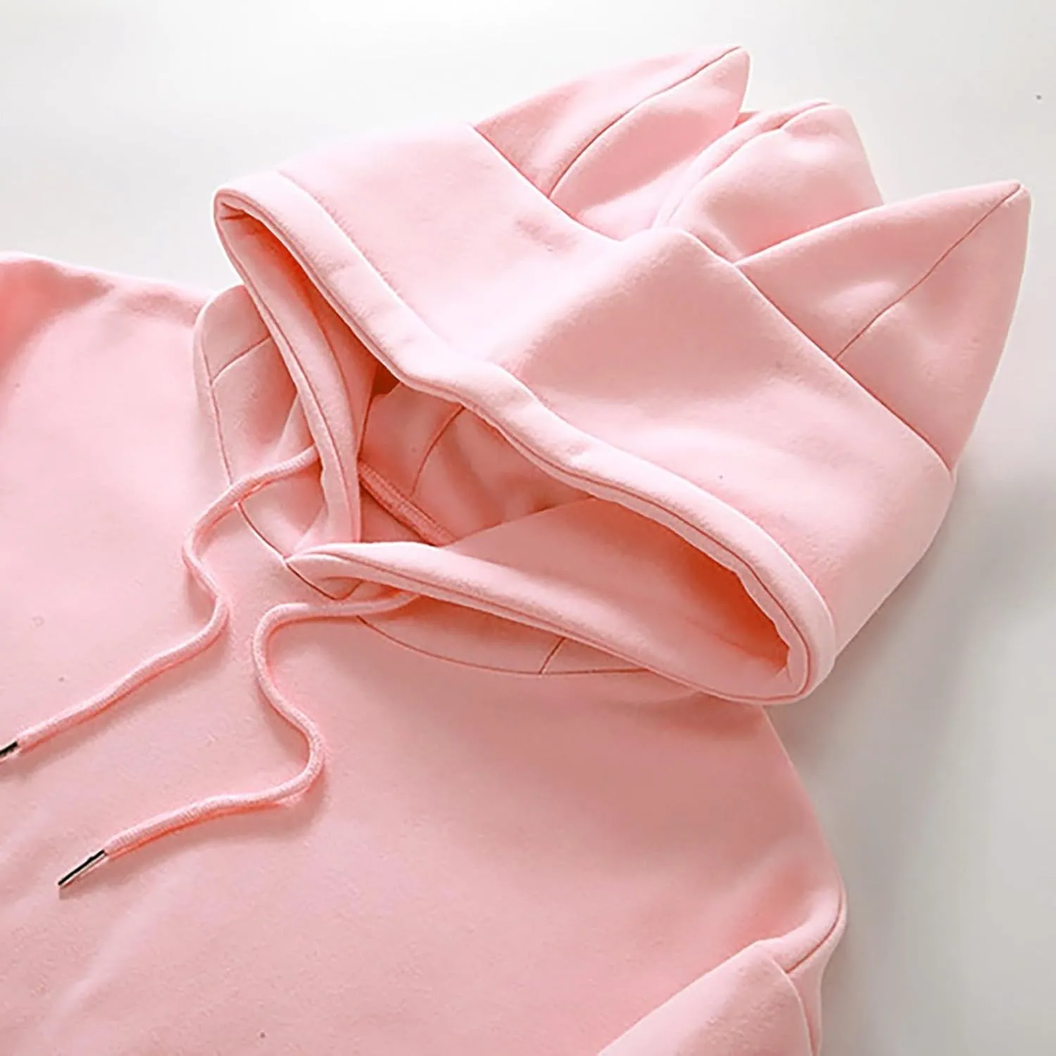 Vickyleb Women's Hoodies Cute Cat Ears Fleece Long Sleeve Pullover Sweatshirts Drawstring Solid Casual Basic Sweatshirt