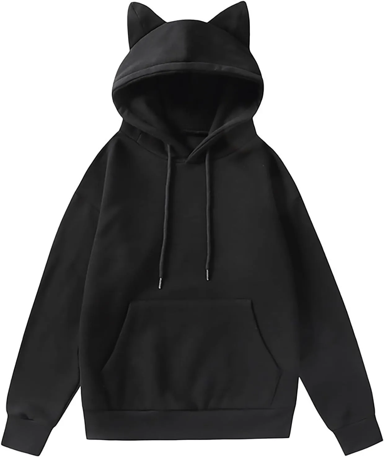 Vickyleb Women's Hoodies Cute Cat Ears Fleece Long Sleeve Pullover Sweatshirts Drawstring Solid Casual Basic Sweatshirt