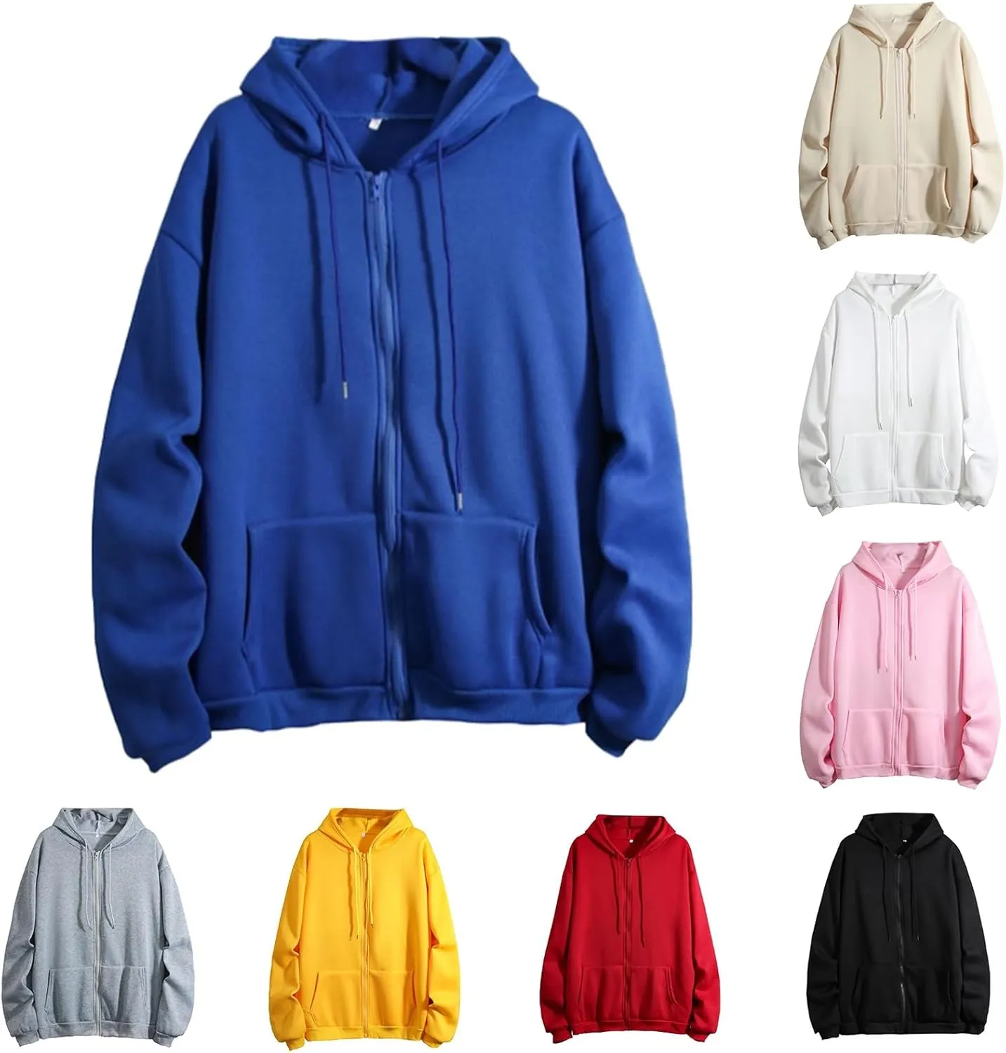 Vickyleb Womens Zip Up Hoodies Fleece Jackets Oversized Sweatshirts Drawstring Solid Fall Fashion 2024 Winter Clothes