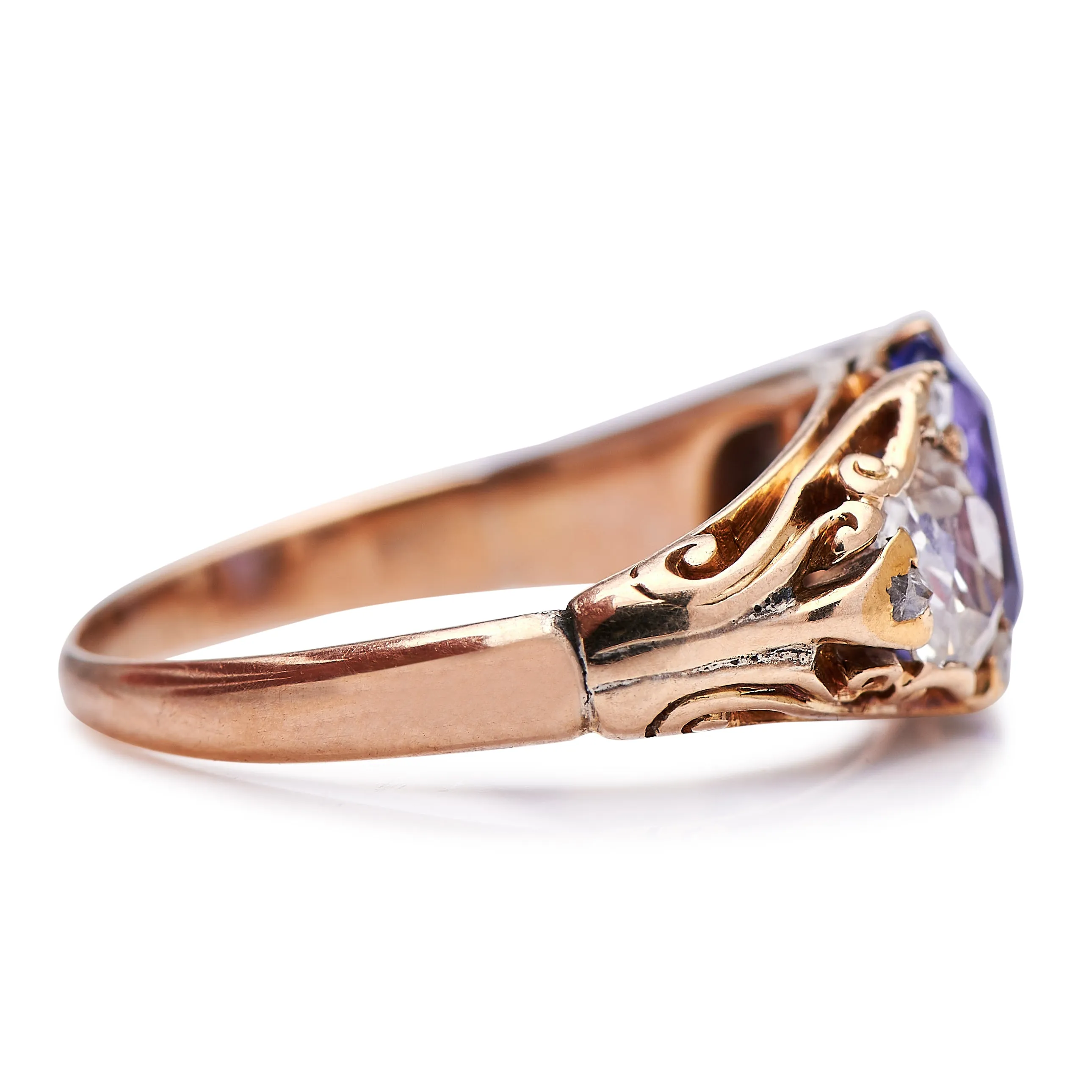 Victorian, 18ct gold, purple sapphire and diamond ring