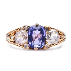 Victorian, 18ct gold, purple sapphire and diamond ring