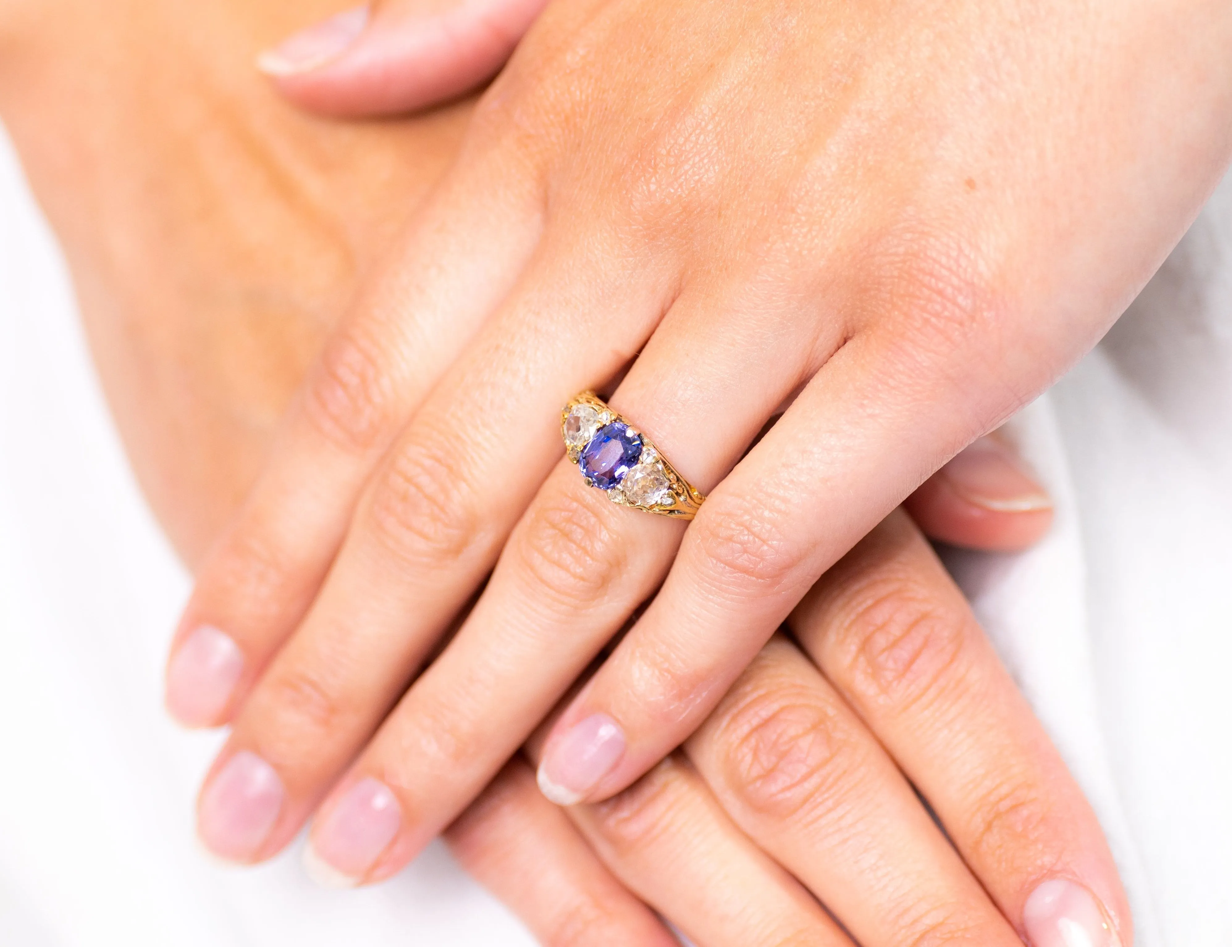 Victorian, 18ct gold, purple sapphire and diamond ring