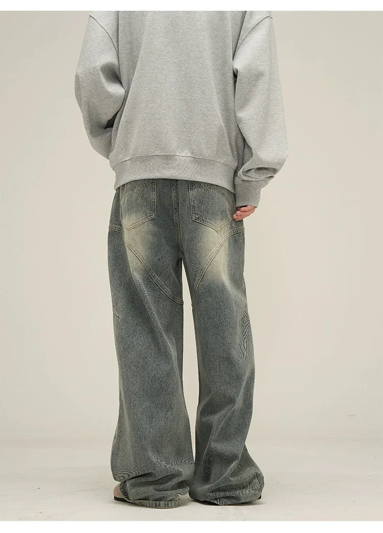 Vintage Sand Wash Wide-Leg Jeans with Stitch Detail