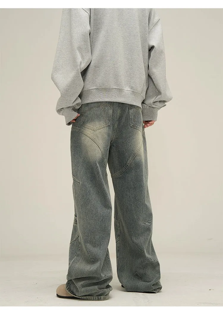Vintage Sand Wash Wide-Leg Jeans with Stitch Detail