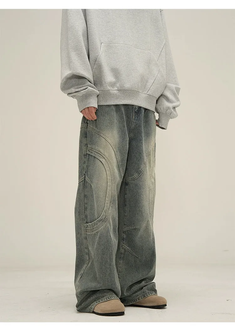 Vintage Sand Wash Wide-Leg Jeans with Stitch Detail