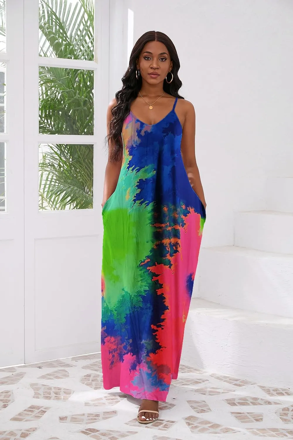 vunahzma Womens Casual Fashion Sleeveless Plus Size Loose Long Sexy Maxi Dress with Pockets