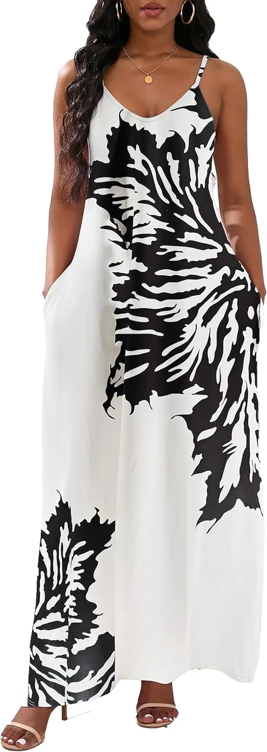 vunahzma Womens Casual Fashion Sleeveless Plus Size Loose Long Sexy Maxi Dress with Pockets