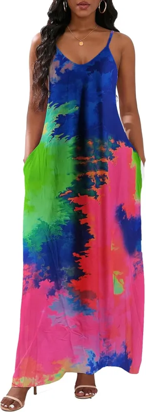vunahzma Womens Casual Fashion Sleeveless Plus Size Loose Long Sexy Maxi Dress with Pockets