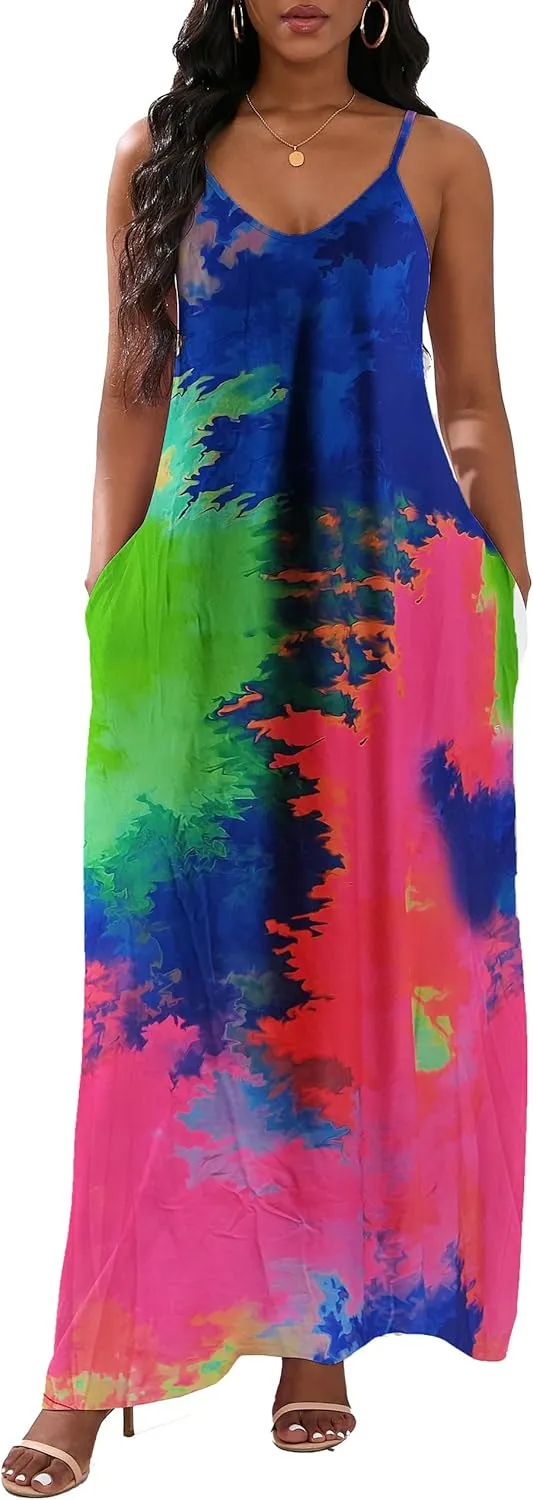 vunahzma Womens Casual Fashion Sleeveless Plus Size Loose Long Sexy Maxi Dress with Pockets