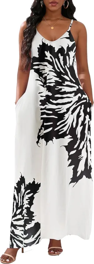 vunahzma Womens Casual Fashion Sleeveless Plus Size Loose Long Sexy Maxi Dress with Pockets