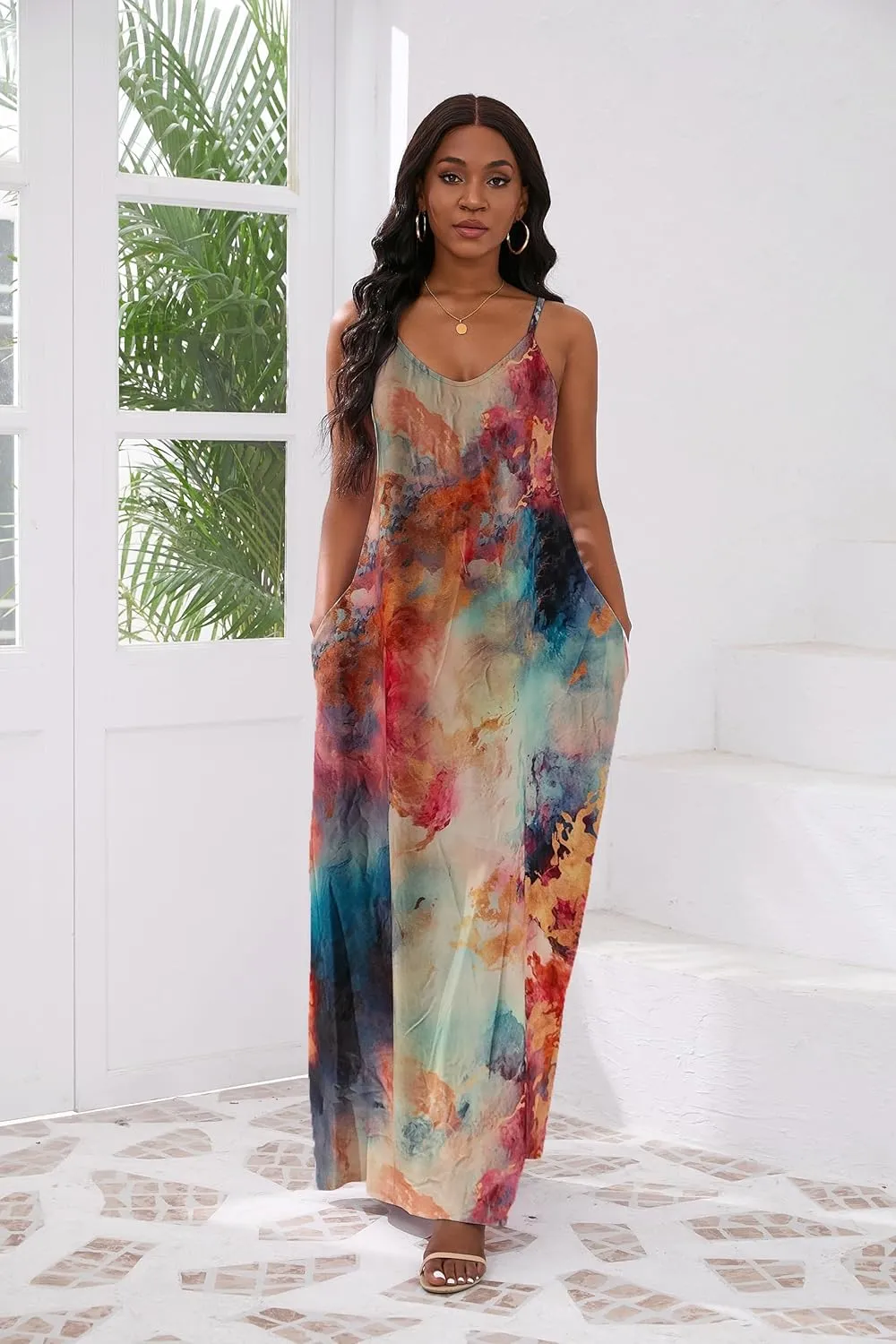 vunahzma Womens Casual Fashion Sleeveless Plus Size Loose Long Sexy Maxi Dress with Pockets