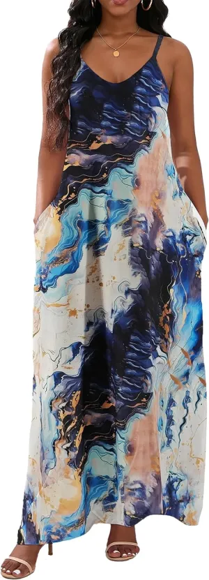 vunahzma Womens Casual Fashion Sleeveless Plus Size Loose Long Sexy Maxi Dress with Pockets