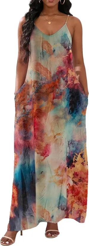 vunahzma Womens Casual Fashion Sleeveless Plus Size Loose Long Sexy Maxi Dress with Pockets