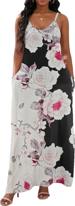vunahzma Womens Casual Fashion Sleeveless Plus Size Loose Long Sexy Maxi Dress with Pockets