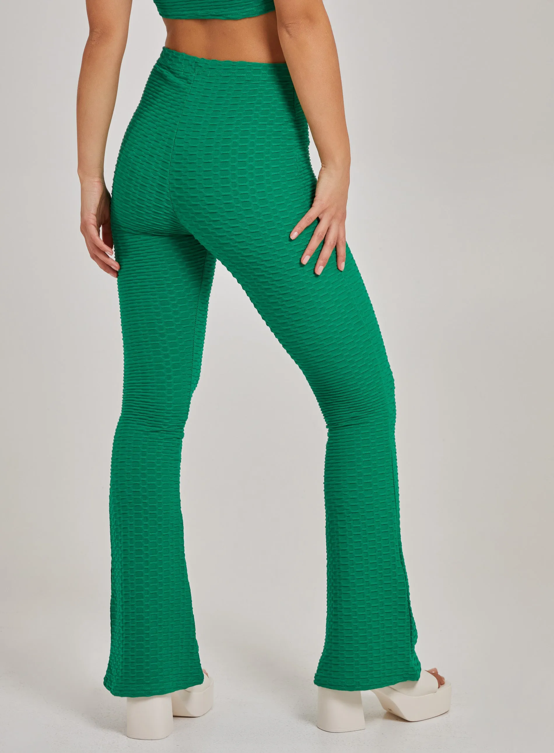 Waffle Texture Flare Trousers