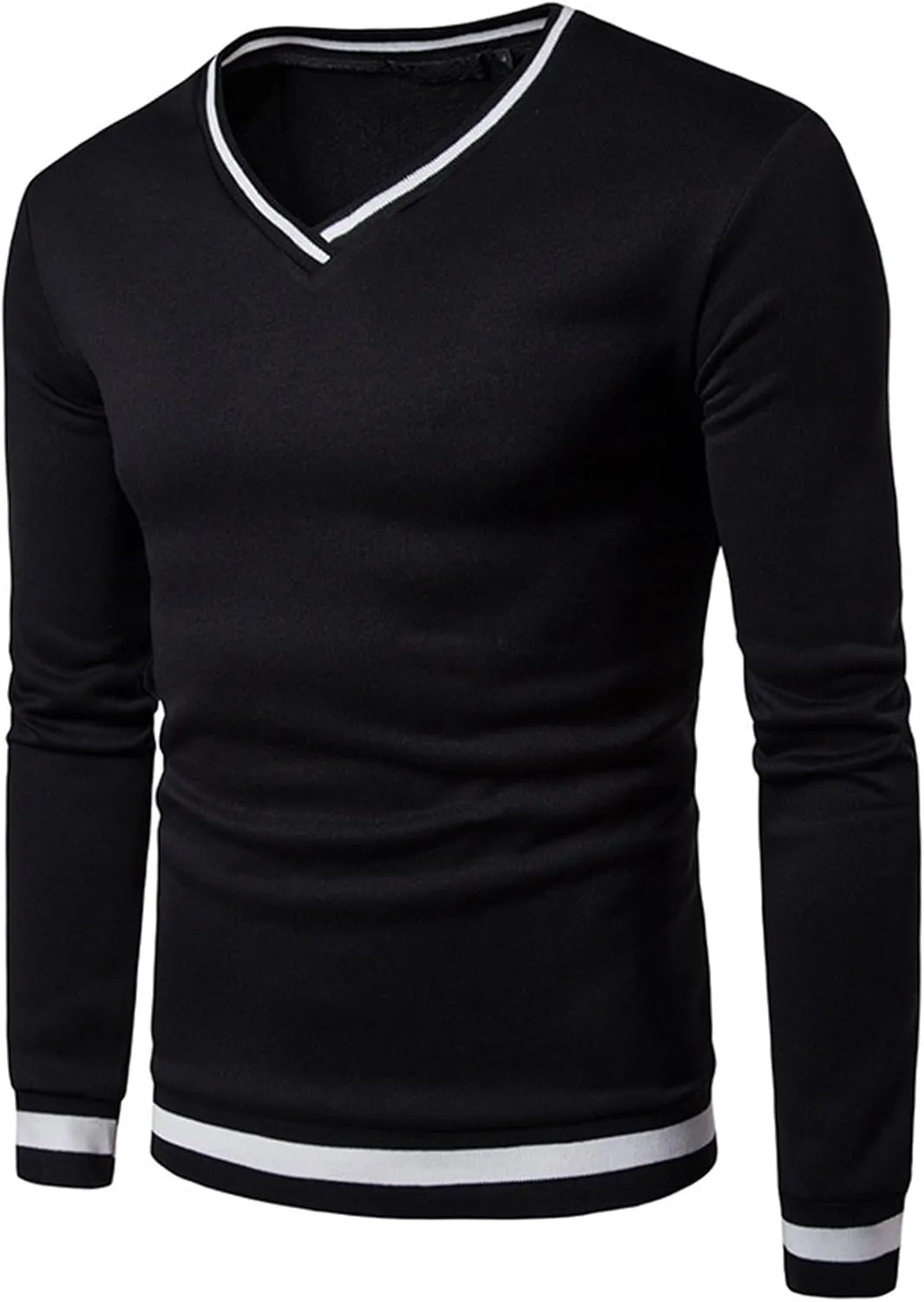 Wankang Men's V Neck Sweatshirt Casual Athletic Jumper Sweater Shirts Fall Long Sleeve Contrast Color Pullover Top for Men