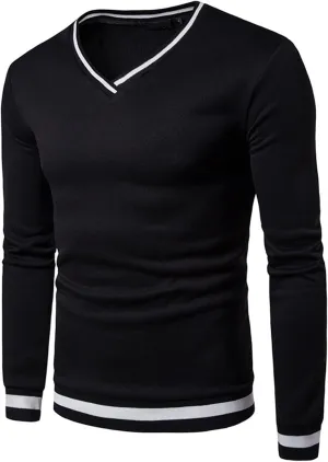 Wankang Men's V Neck Sweatshirt Casual Athletic Jumper Sweater Shirts Fall Long Sleeve Contrast Color Pullover Top for Men
