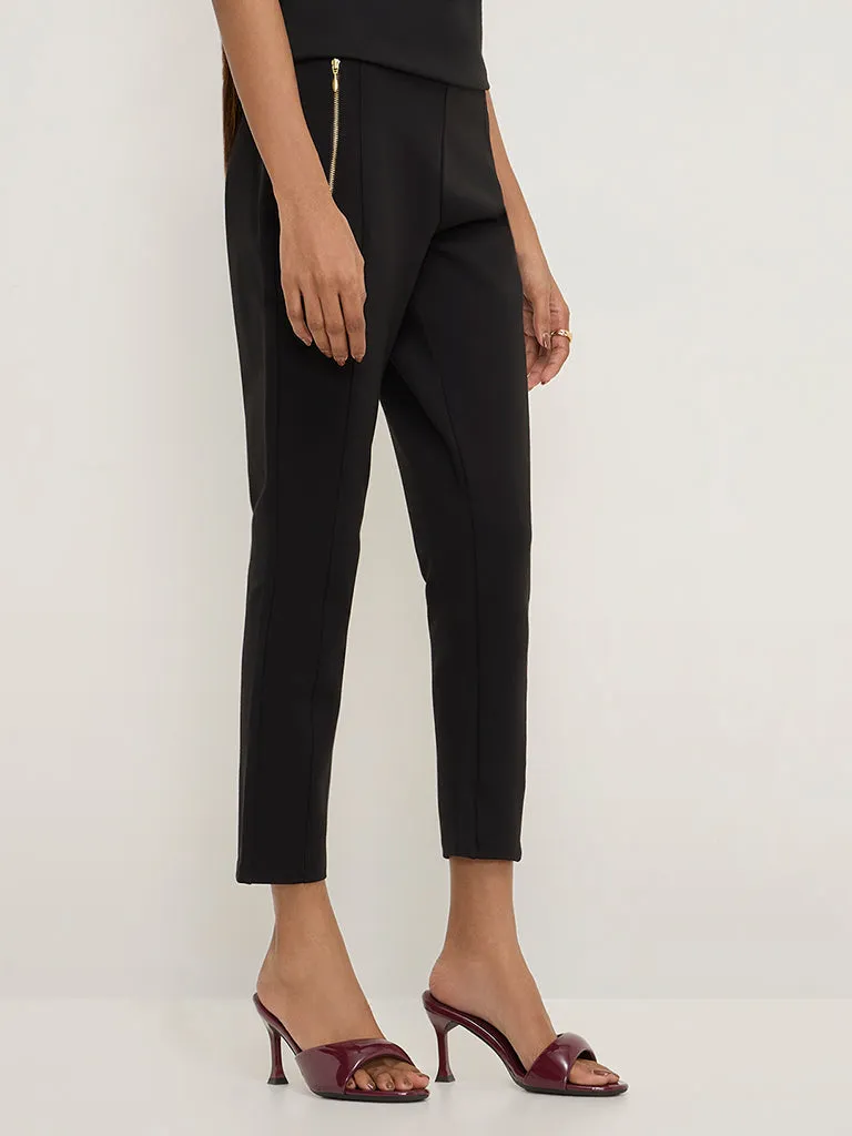 Wardrobe Black Solid High-Rise Trousers