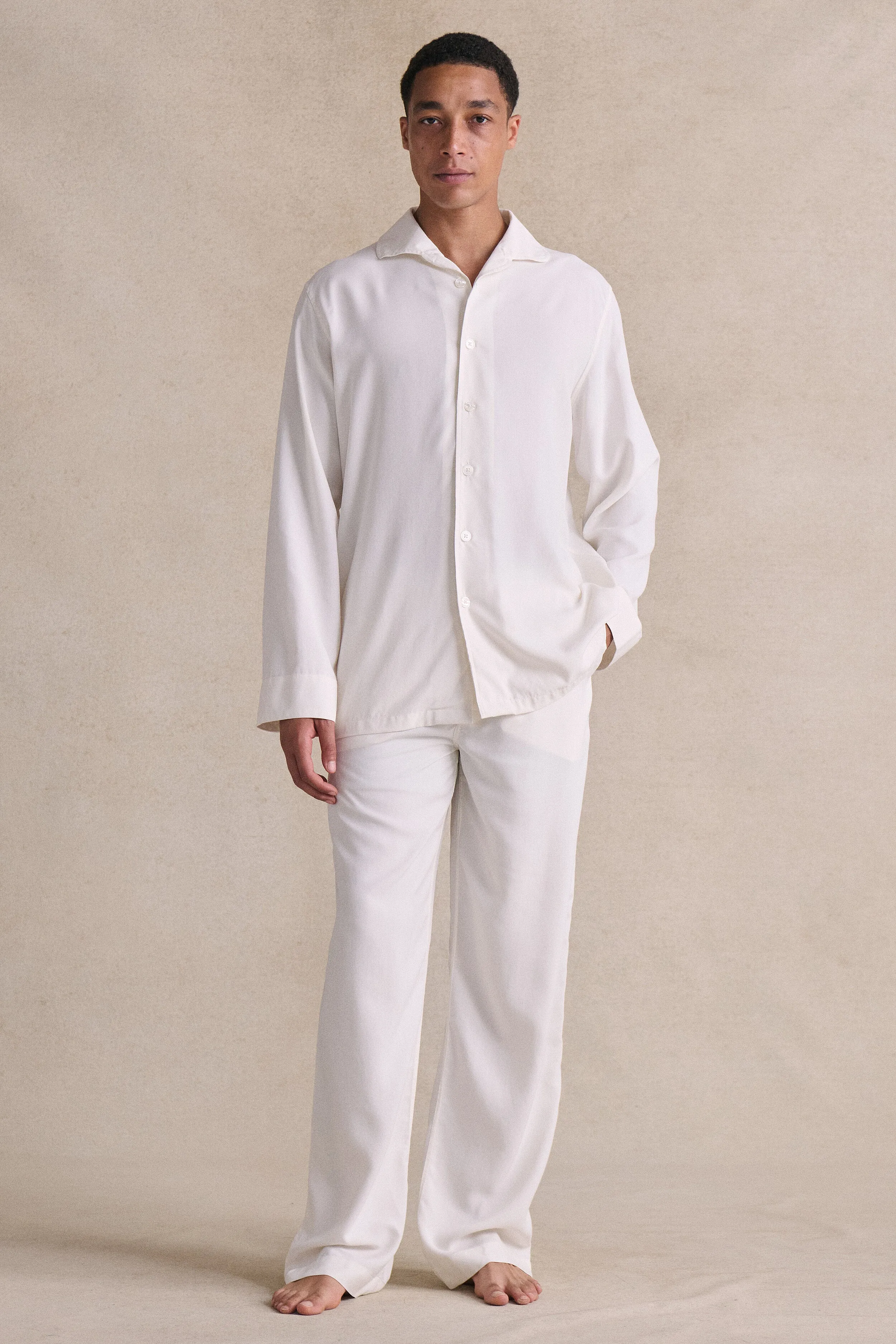 White Sandwash Silk Lounge Trousers