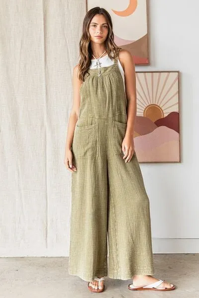 Wide Leg Overalls in Olive