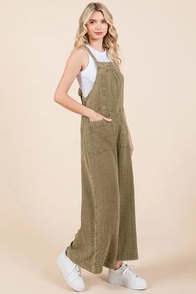 Wide Leg Overalls in Olive
