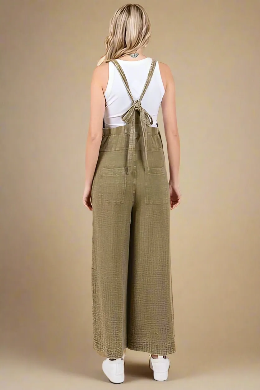 Wide Leg Overalls in Olive