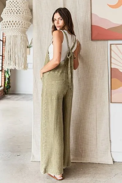 Wide Leg Overalls in Olive