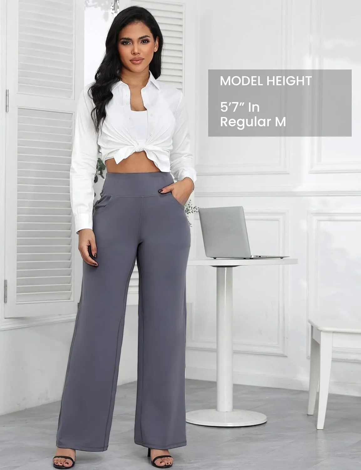 Wide Leg Pants Women High-Waisted Yoga Work Dress Pants, Casual Sweatpants, Petite/Regular/Tall