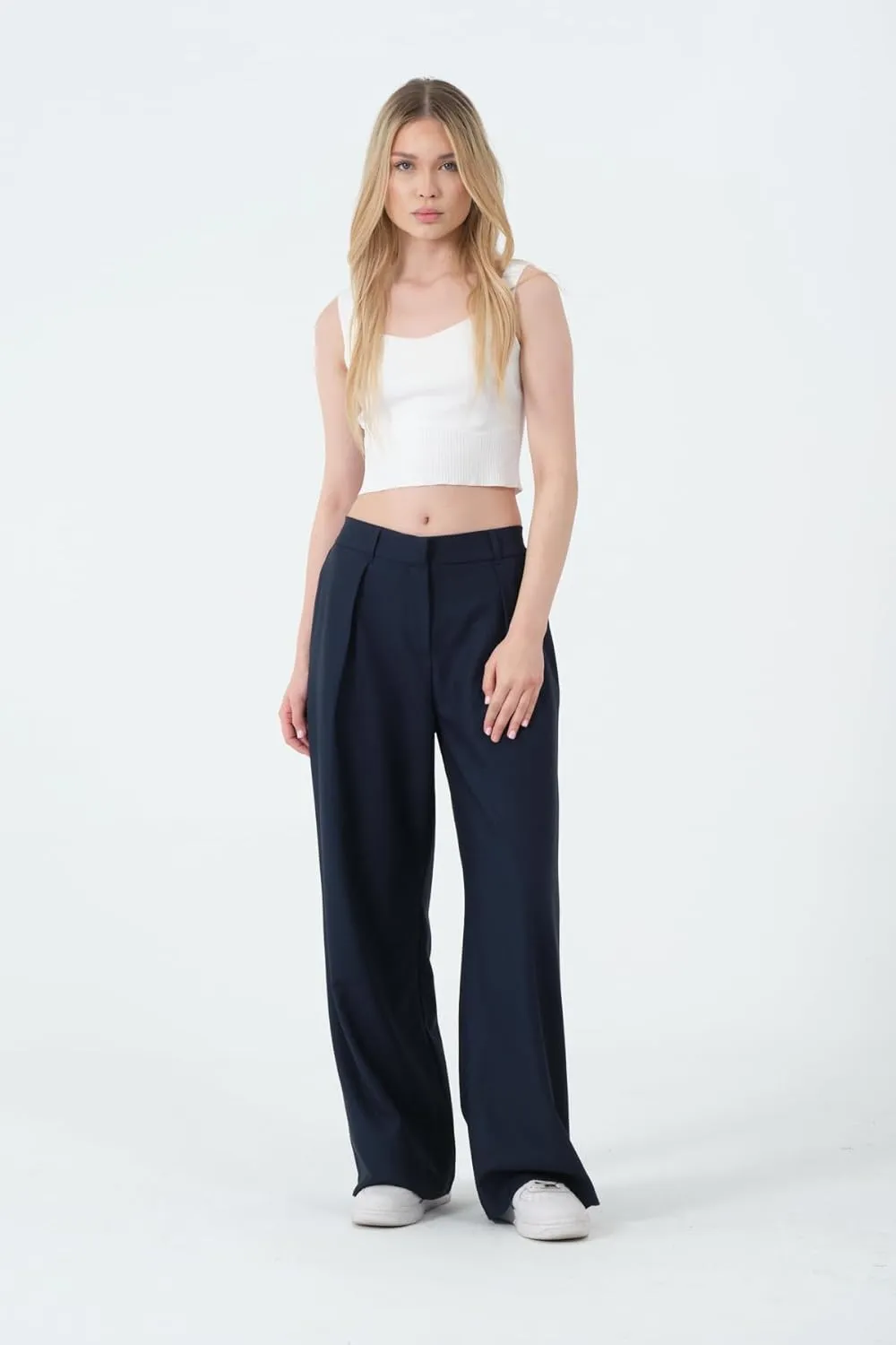 Wide Leg Work Pants Womens Elastic High Waisted Casual Office Dress Pants Trousers with Pocket Regular and Plus Size Slacks